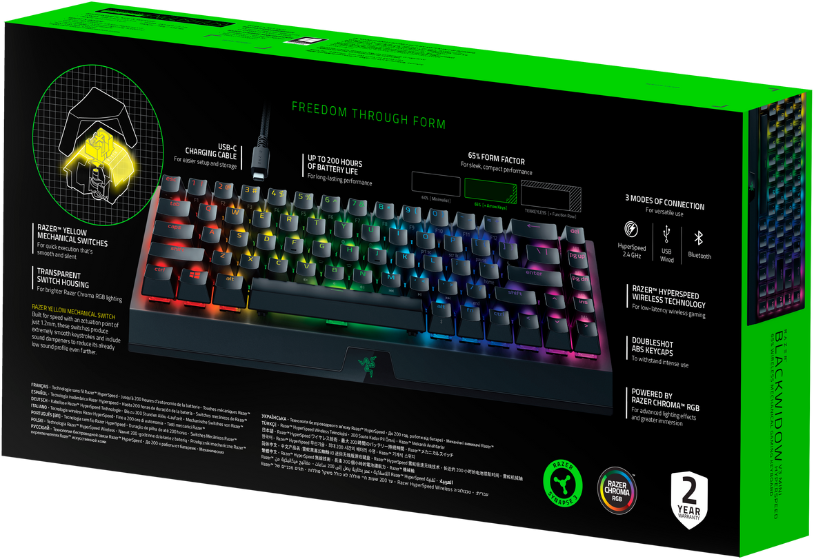 Игровая клавиатура Razer BlackWidow V3 Mini HyperSpeed (Yellow Switch) - Russian Layout Razer BlackWidow V3 Mini